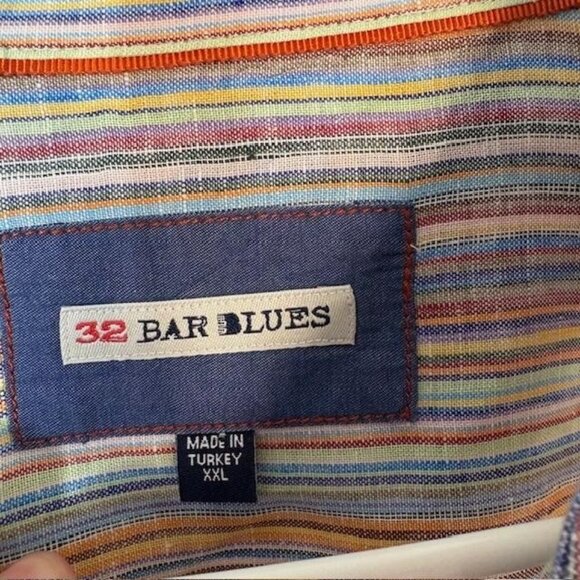 32 Bar Blues Shirt Mens 2XL Multicolor Striped 100% Linen Button Down Casual - Picture 3 of 7